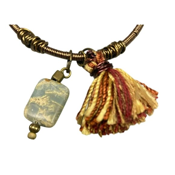 Handcrafted Wire Wrapped Tassel & Stone Keychain With Hook Closure - Picture 5 of 6